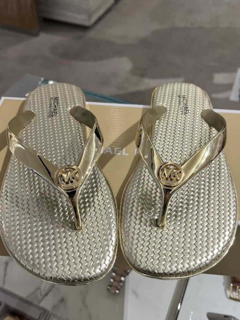 NWT Michael Kors Jet Set Gold Metallic Logo Sandals - Size 6